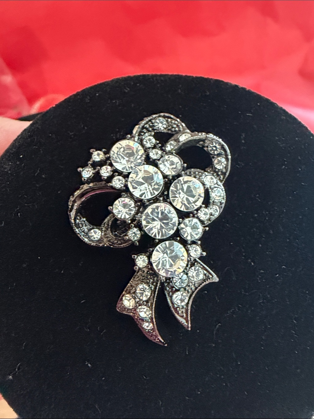 Crystal Bow Brooch Pin - Clear Rhinestone Accent